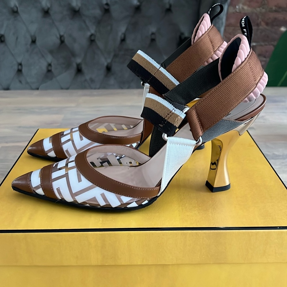 SOLD Fendi Colibri Zucca FF Logo PVC Slingback Pumps 39